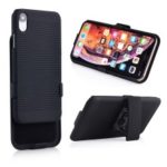 Stripe Pattern PC Phone Case with Belt Clip Kickstand for iPhone XR 6.1 inch – Black