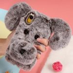 Dog Pattern Fluffy Fur Coated TPU Case for iPhone XR 6.1 inch – Grey