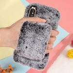 For iPhone XS Max 6.5 inch Case [Wrist Strap] Soft Faux Fur Coated Rhinestone TPU Case – Grey