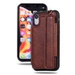 Multifunctional PU Leather Coated TPU Card Holder Casing for iPhone XR 6.1 inch – Brown