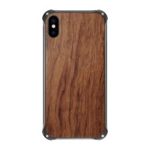Aluminium Alloy Frame Wood Plate Hard Back Case for for iPhone XS 5.8 inch – Black / Rosewood