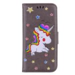 Flash Powder Unicorn Imprint Flower Leather Wallet Case for iPhone XS 5.8 inch – Grey