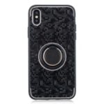 For iPhone X Mosaic Pattern Metal PC TPU Hybrid Phone Case with Finger Ring Kickstand – Black