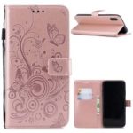 Imprinted Butterfly Flower PU Leather Case for iPhone XS Max 6.5 inch – Rose Gold