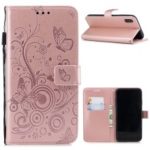 Imprinted Butterfly Flower PU Leather Mobile Case for iPhone XS/X 5.8 inch – Rose Gold
