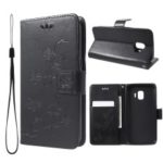 Imprint Butterfly Flower Wallet Stand Leather Mobile Case for Samsung Galaxy J2 Core – Black