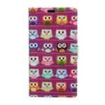 Pattern Printing PU Leather Wallet Stand Protective Phone Shell for Samsung Galaxy J4+ – Owl Family Purple Background