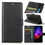 Litchi Grain Wallet PU Leather Phone Case with Stand for Samsung Galaxy J4+ – Black