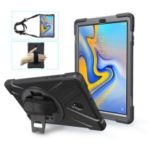 For Samsung Galaxy Tab A 10.5 (2018) T590 T595 X-Shape 360 Degree Swivel PC + TPU Combo Kickstand Protective Case with Hand Holder Strap and Shoulder Strap – Black