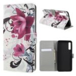 Pattern Printing PU Leather Magnetic Wallet Stand Case for Samsung Galaxy A7 (2018) – Purple Flower