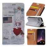 For Samsung Galaxy A7 (2018) Patterned PU Leather Case (Wallet and Stand) – American Flag and Cat Holding Heart