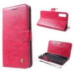 Premium Vintage PU Leather Wallet Mobile Case with Stand for Samsung Galaxy A7 (2018) – Red
