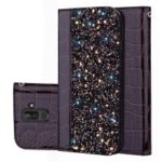 Crocodile Texture Glittery Sequins Splicing PU Leather Auto-absorbed Phone Casing for Samsung Galaxy A6+ (2018) / Galaxy A9 Star Lite – Black