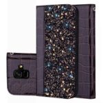 Crocodile Texture Glittery Sequins Splicing Leather Auto-absorbed Case for Samsung Galaxy A6 (2018) – Black