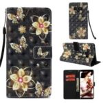 Patterned Rhinestone PU Leather Case for Samsung Galaxy Note9 N960 Light Spot Decor Wallet Stand with Strap – Gold Butterflies and Flowers