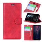 For Samsung Galaxy A7 (2018) Matte PU Leather Wallet Magnetic Protective Case – Red
