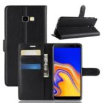 Litchi Skin Wallet Leather Stand Case for Samsung Galaxy J4+ – Black