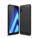 Carbon Fiber Texture Brushed TPU Mobile Phone Case for Samsung Galaxy A7 (2018) – Black