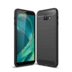 Carbon Fiber Texture Brushed TPU Mobile Phone Casing for Samsung Galaxy J4+ – Black