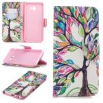 Pattern Printing PU Leather Case with [Wallet Stand] for Samsung Galaxy J4+ / J4 Prime – Colorized Tree