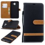 Two-tone Jean Cloth PU Leather Flip Case for Samsung Galaxy J6+ / J6 Prime – Black