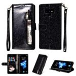 Flash Powder Zippered Stand Leather Wallet Casing with Strap for Samsung Galaxy Note9 N960 – Black
