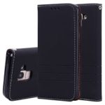 Auto-absorbed Wallet Stand Leather Case with Strap for Samsung Galaxy J6 (2018) – Black