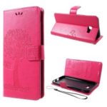 Imprint Tree Owl Magnetic Wallet PU Leather Cover with Stand for Samsung Galaxy J4+ – Rose