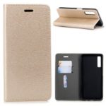 Auto-absorbed Wood Texture Card Holder Stand Leather Phone Casing for Samsung Galaxy A7 (2018) – Gold