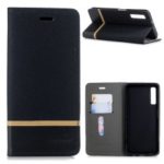 Cloth Texture Splicing PU Leather Card Holder Stand Phone Casing for Samsung Galaxy A7 (2018) – Black
