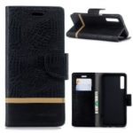 Crocodile Texture Splicing PU Leather Wallet Stand Case for Samsung Galaxy A7 (2018) – Black