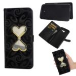 Glitter Powder Quicksand Double-heart Hourglass Leather Case for Samsung Galaxy J4+ / J4 Prime – Black