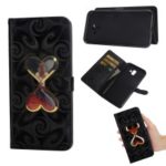 Patterned Leather Case for Samsung Galaxy J6+ / J6 Prime [Dynamic Glitter Powder Double-heart Hourglass] – Black