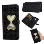 Leather Case for Samsung Galaxy J6 Plus / J6 Prime [Dynamic Glitter Powder Double-heart Hourglass] – Black