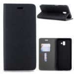 Auto-absorbed Wood Texture Card Holder Leather Case for Samsung Galaxy J6+ – Black
