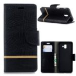 Crocodile Texture Splicing PU Leather Wallet Phone Case for Samsung Galaxy J6+ – Black