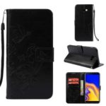 Imprinted Butterfly Flower Pattern Leather Case for Samsung Galaxy J4 Plus / J4 Prime – Black