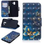 Patterned Wallet Leather Magnetic Case for Samsung Galaxy A6 (2018) – Gold and Blue Butterfly
