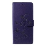Imprint Butterfly Flower Wallet Stand Leather Casing for Samsung Galaxy A9 (2018)/A9 Star Pro/A9s – Dark Purple