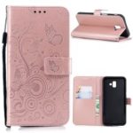 Imprinted Butterfly Flower PU Leather Flip Case for Samsung Galaxy J6+ – Rose Gold