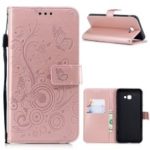 Imprint Butterfly Flower Leather Wallet Case for Samsung Galaxy J4+ – Rose Gold
