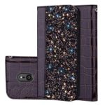 Crocodile Texture Glittery Sequins Splicing PU Leather Auto-absorbed Phone Casing for Sony Xperia XZ3 – Black