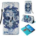 Pattern Printing Wallet Stand Leather Case with Strap for Sony Xperia XZ3 – Cool Skull