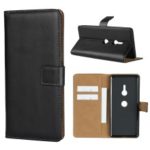 For Sony Xperia XZ3 Genuine Split Leather Wallet Case with Stand – Black