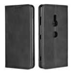 Auto-absorbed Leather Wallet Case with Stand for Sony Xperia XZ3 – Black
