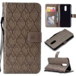 Imprint Leaf Leather Wallet Phone Case for LG Stylo 4 – Grey