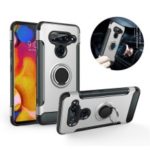 360 Degree Rotating Kickstand Carbon Fiber Texture Hybrid Case for LG V40 ThinQ – Silver