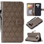 Imprint Leaf Leather Wallet Case for LG V40 ThinQ – Grey