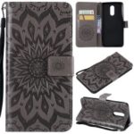 Imprint Sunflower PU Leather Wallet Magnetic Stand Cover for LG Stylo 4 – Grey