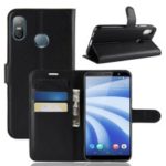 Litchi Skin PU Leather Flip Case for HTC U12 Life – Black